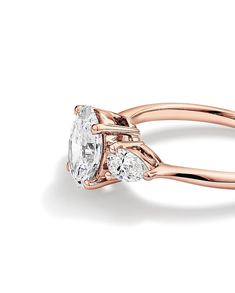 1.65 Carat TW Three Stone Oval and Pear Shaped Laboratory-Grown Diamond Engagement Ring in 14kt Rose Gold