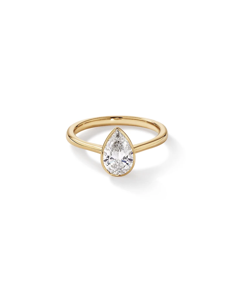Bague de fiançailles en or jaune 14 carats TW taillée poire, cultivée laboratoire et diamant