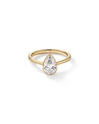 Bague de fiançailles en or jaune 14 carats TW taillée poire, cultivée laboratoire et diamant