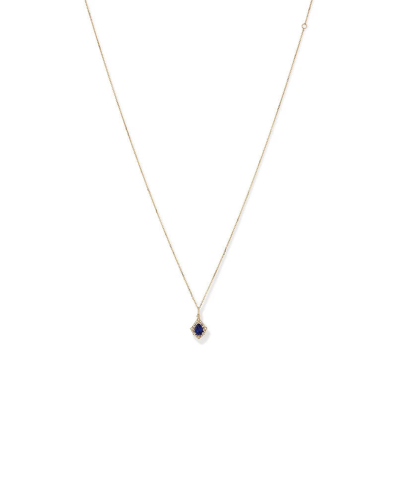 Pendentif collier halo en or jaune 10 kt avec saphir créé taille poire et diamants