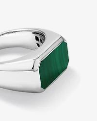 Men's Green Malachite Gemstone Rectangle Signet Ring in Sterling Silver