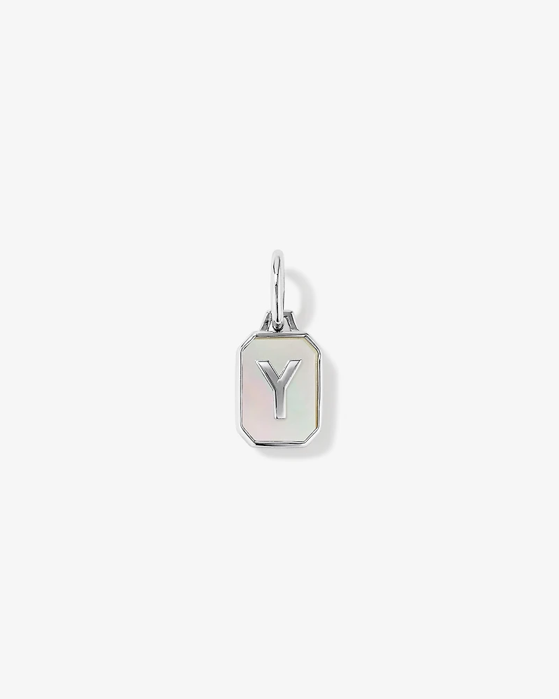 Letter Y Mother of Pearl Initial Pendant in Sterling Silver
