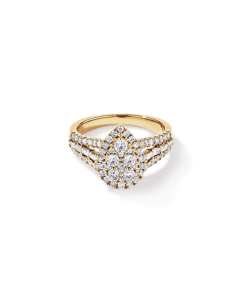 1.25 Carat TW Round Brilliant and Baguette Cluster Diamond Ring 14kt Gold