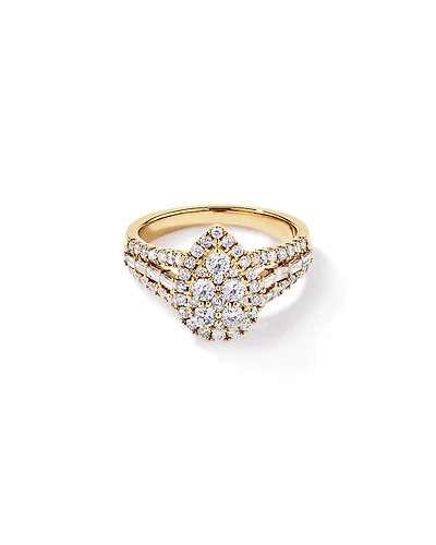 1.25 Carat TW Round Brilliant and Baguette Cluster Diamond Ring 14kt Gold