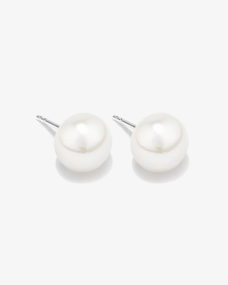 Stud Earrings with 9mm Button Cultured Freshwater Pearls in Sterling Silver