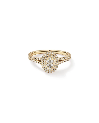 0.30 Carat TW Oval Shaped Cluster Diamond Halo Engagement Ring in 10kt Yellow Gold