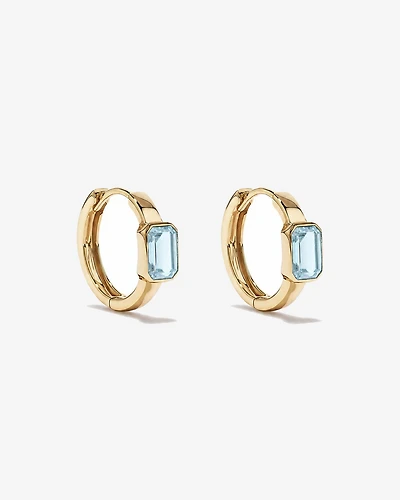 Boucles d'oreilles anneaux Aigue-marine serties clos en or jaune 10 ct