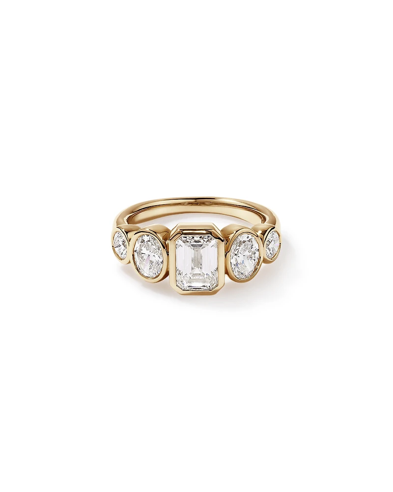 2.90 Carat TW Bezel Set 5 Stone Lab-Grown Diamond Engagement Ring in 14kt Yellow Gold