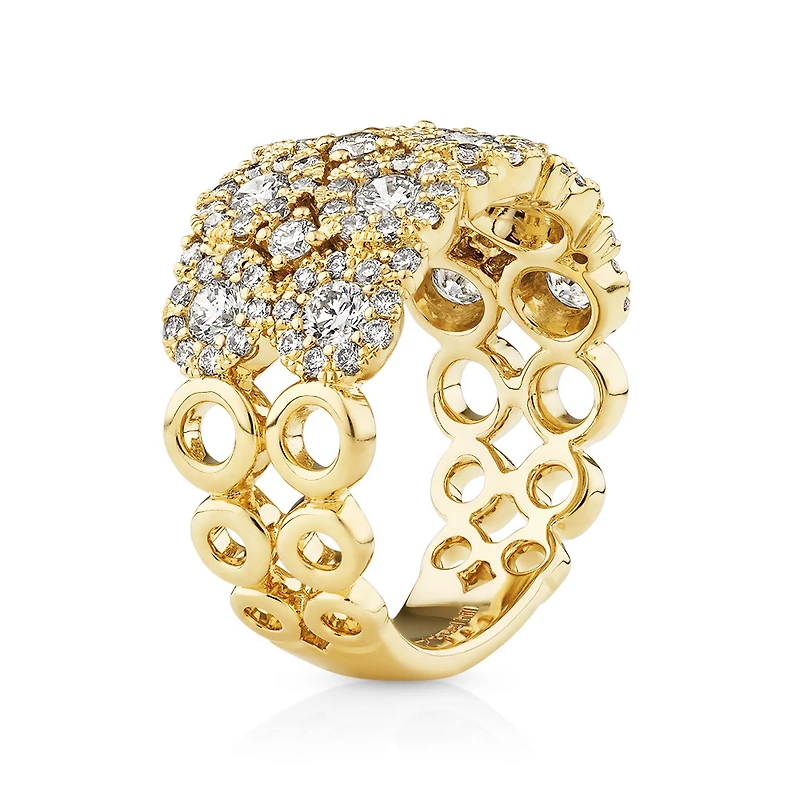 Bague à bulles à 2 rangs en or jaune 14 K avec diamants totalisant 2 ct