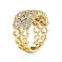 Bague à bulles à 2 rangs en or jaune 14 K avec diamants totalisant 2 ct