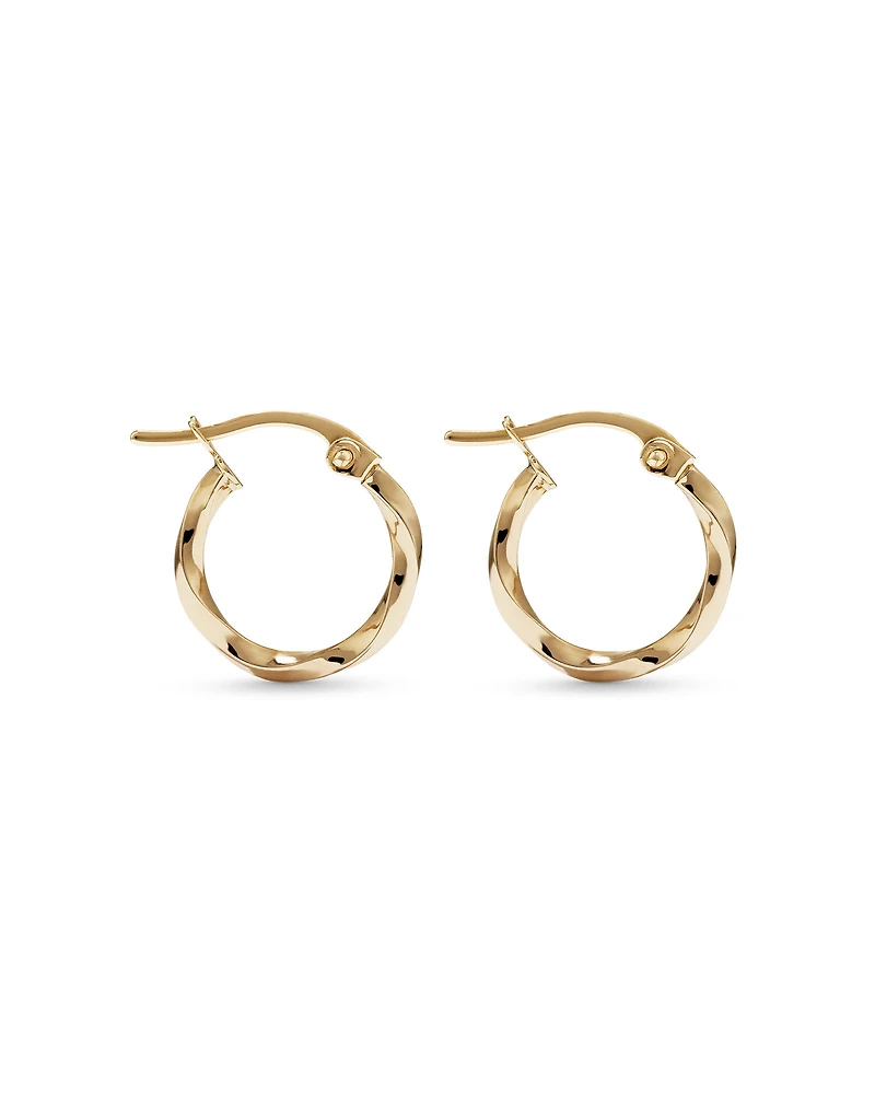 10mm Square Twist Hoop Earrings 10kt Yellow Gold