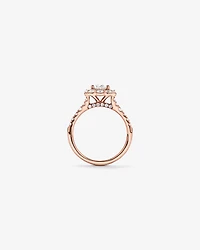 Bague en or rose 14 carats sertie d'un diamant ovale de synthèse 2,15 (poids total) avec halo