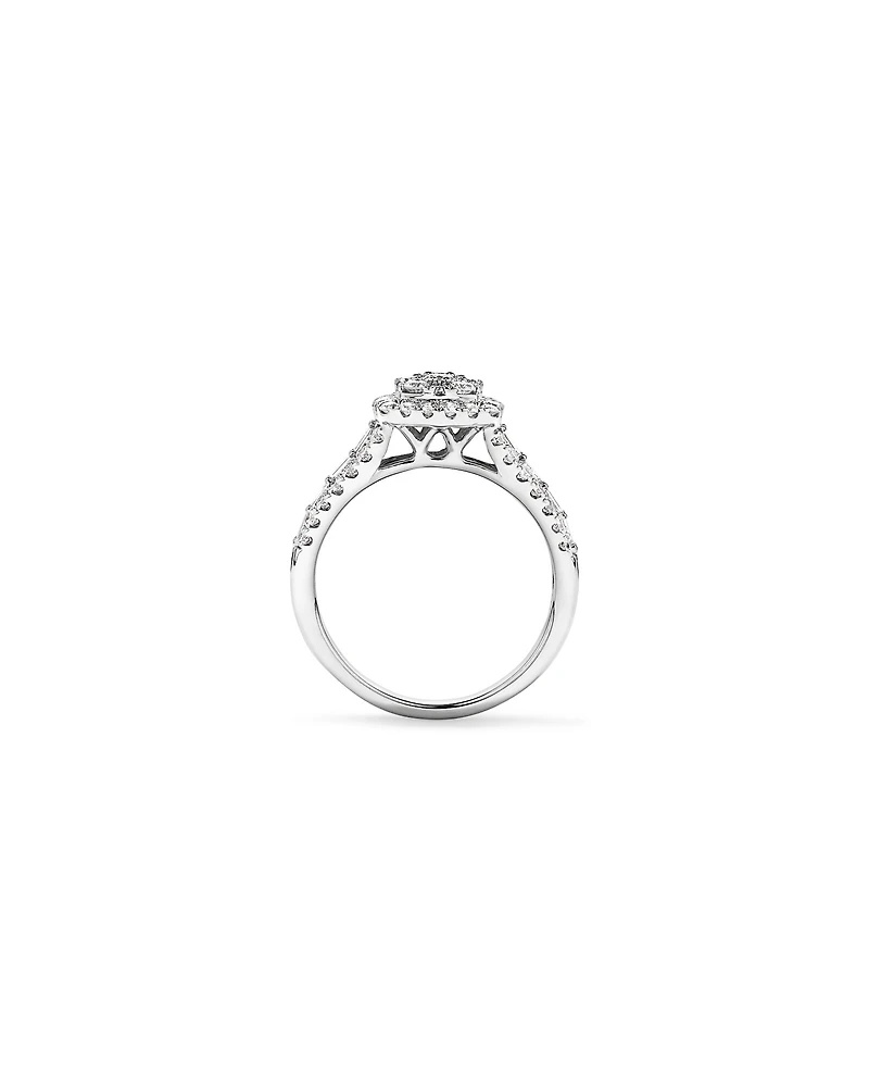 Bague en or blanc 14 carats sertie de diamants ronds brillants et baguettes (1,25 carat au total)
