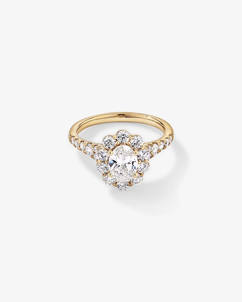 2.15 Carat TW Oval Halo Laboratory-Grown Diamond Ring 14kt Yellow Gold