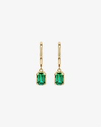 Created Emerald Gemstone Drop Hoop Earrings in 10kt Yellow Gold