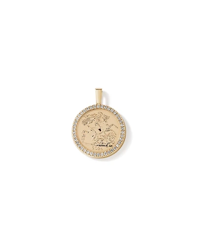 0.38 Carat TW Diamond Half Sovereign Medallion Pendant in 10kt and 22kt Yellow Gold