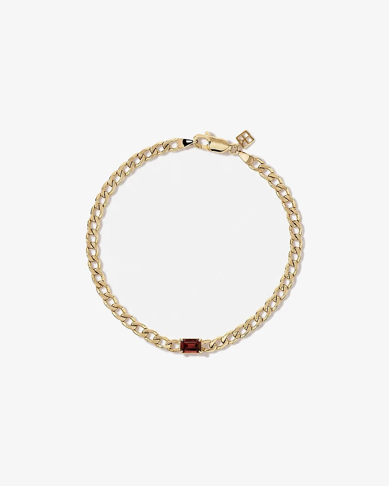 Garnet Curb Link Bracelet in 10kt Yellow Gold