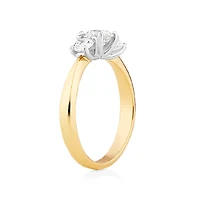 Bague de fiançailles en or jaune et blanc 14 K avec diamants totalisant 1 ct