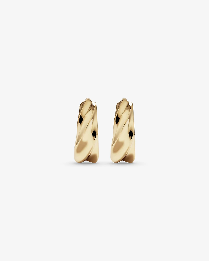 10mm Twist Croissant Huggie Hoop Earrings in 10kt Yellow Gold