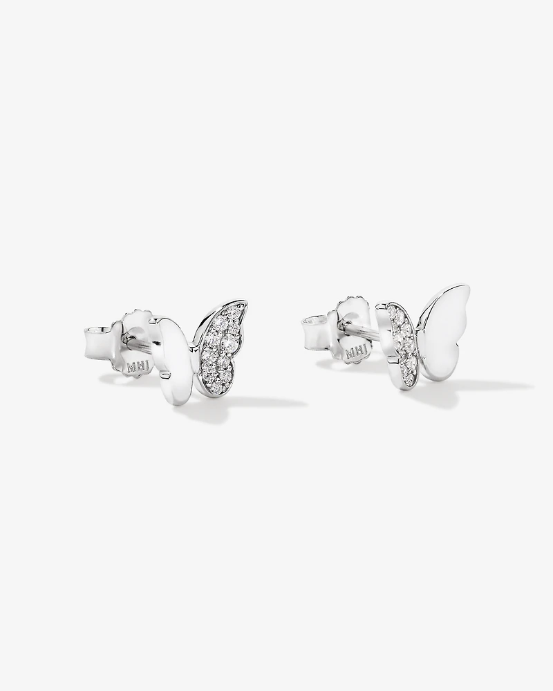 Butterfly Stud Earrings with Cubic Zirconia in Sterling Silver