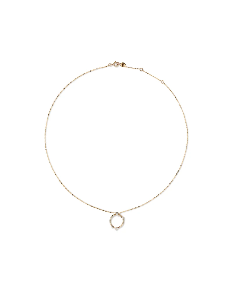 Diamond Studded Circle Necklace in 10kt Yellow Gold
