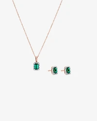 Created Emerald & 0.10 Carat TW Laboratory-Grown Diamond Halo Ring in 10kt Rose Gold and Rhodium