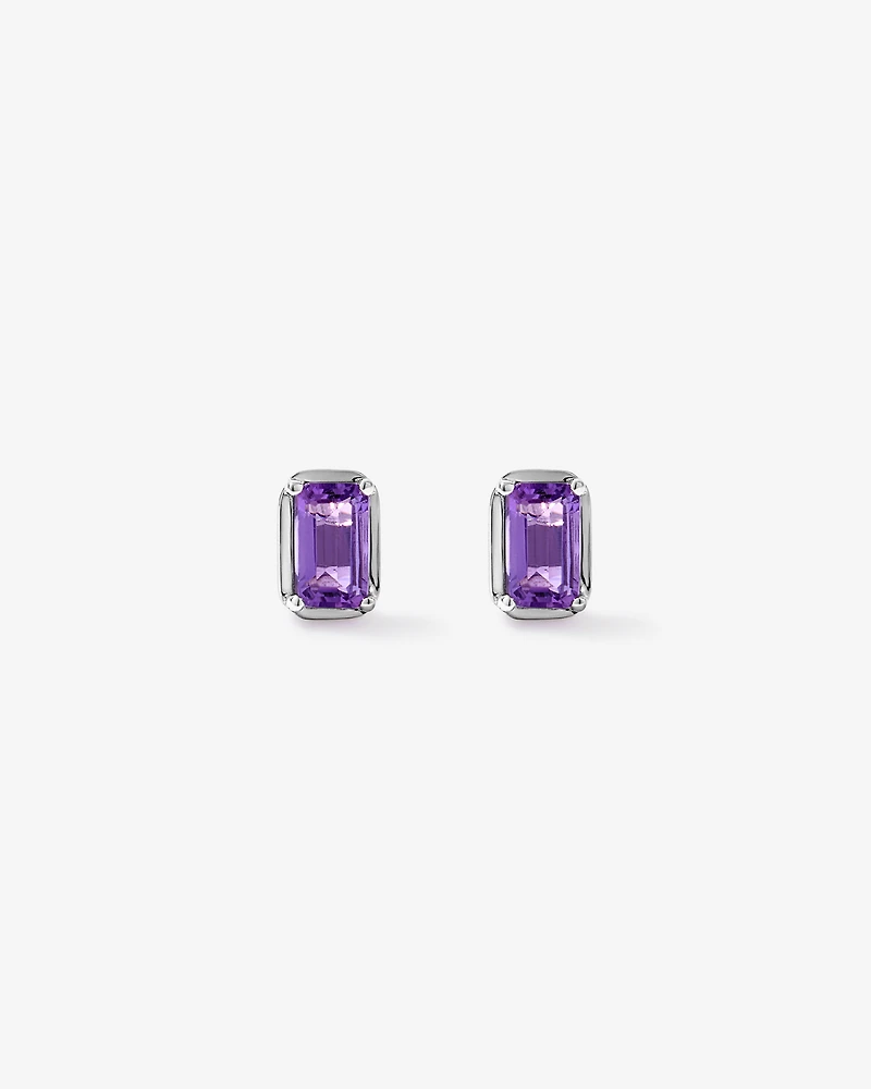 Emerald-Cut Amethyst Stud Earrings in Sterling Silver