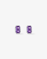 Emerald-Cut Amethyst Stud Earrings in Sterling Silver