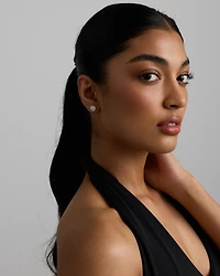 Round Brilliant Cubic Zirconia Halo Stud Earrings in Sterling Silver