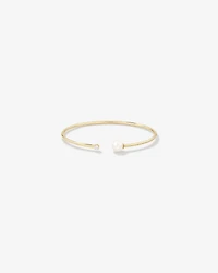 Cultured Freshwater Pearl and Diamond Torque Bangle in 10kt Yellow Gold