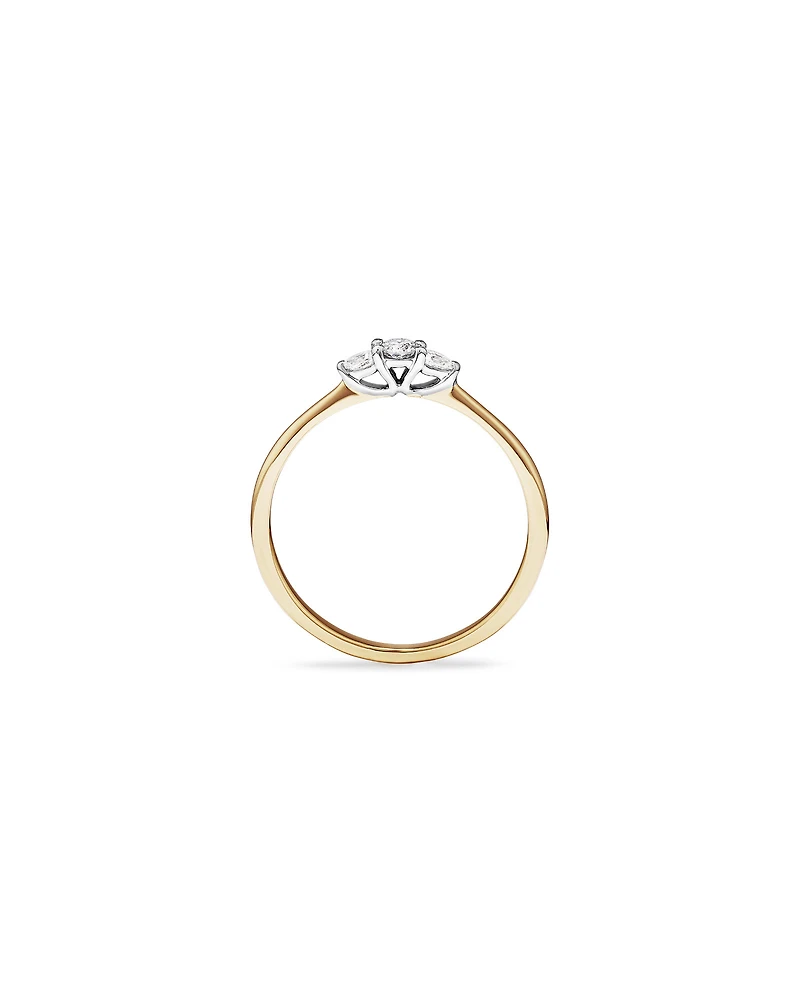 0.15 Carat TW Three Stone Round Brilliant and Oval Cut Diamond Promise Ring in 10kt Yellow and White Gold
