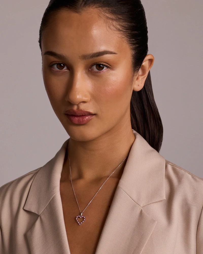 Heart Necklace with Created Ruby & 0.16 Carat TW of Diamonds in Sterling Silver