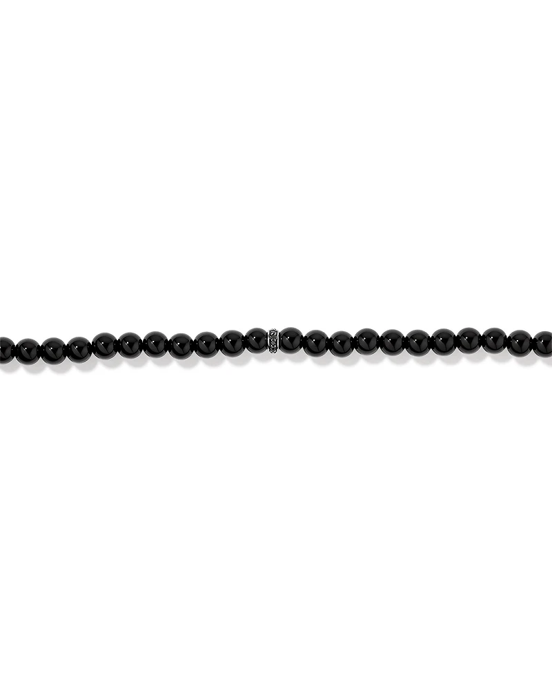 Bracelet en perles d'onyx de 21 cm avec rondelle de diamant noir en argent sterling