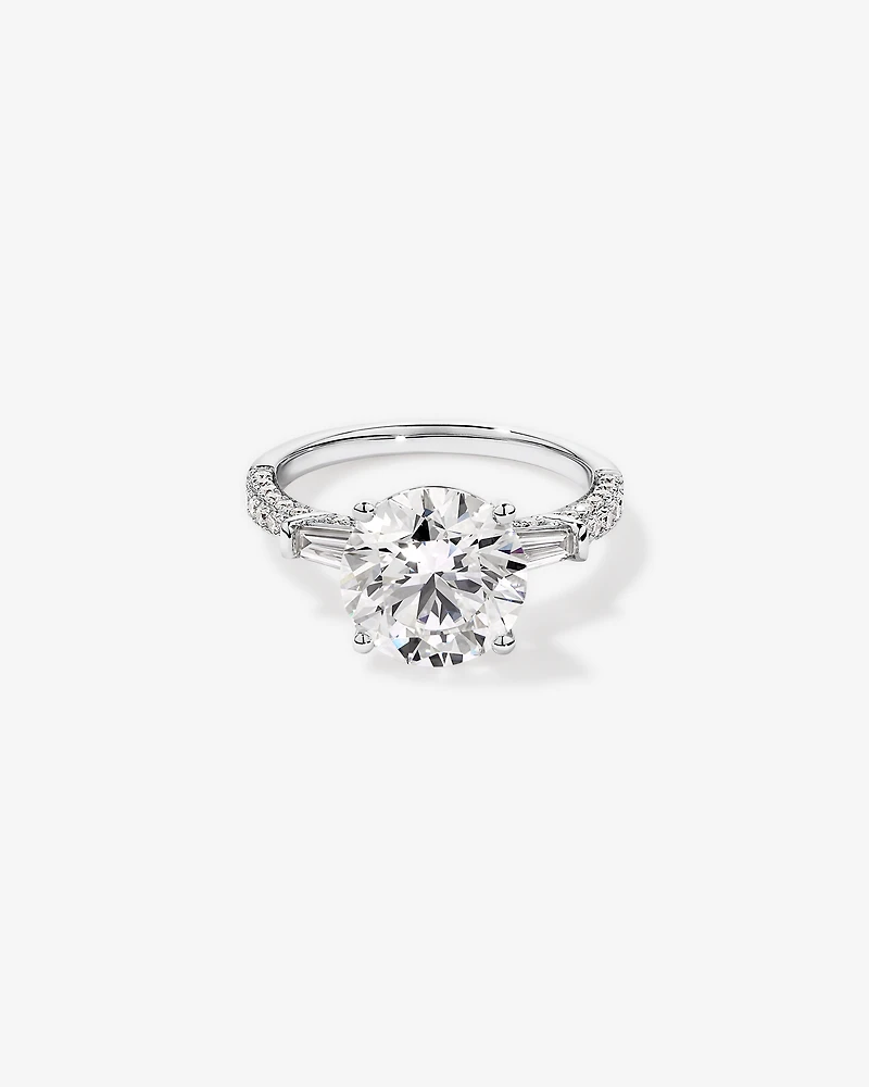 4.59 Carat TW Round Brilliant & Baguette Laboratory-Grown Diamond Engagement Ring in 18kt White Gold