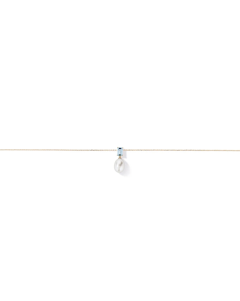 Aquamarine and Cultured Freshwater Pearl Drop Necklace in 10kt Yellow Gold