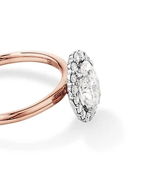 Bague de fiançailles en halo de diamants cultivés en laboratoire TW taille ovale de 1,46 carat en or rose et blanc 14 carats