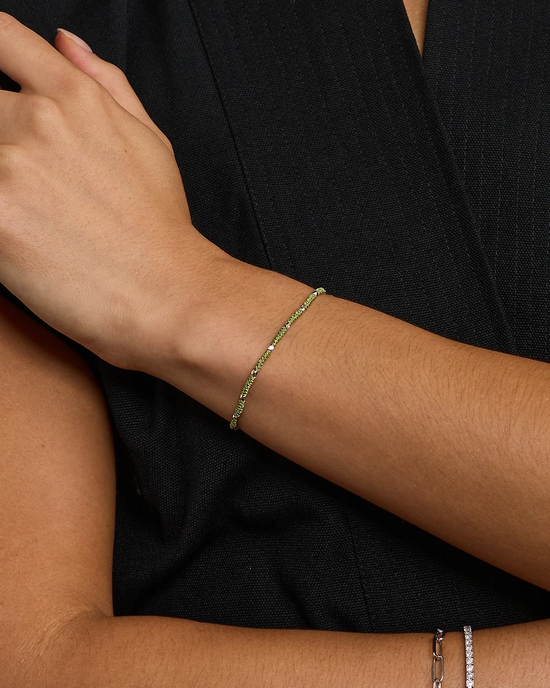 Pistachio Green Cord Bead Bracelet in Sterling Silver