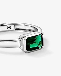 Created Emerald Bezel Ring 10kt White Gold