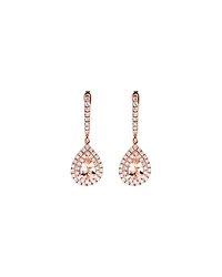 Pear Cut Morganite Gemstone and 0.40 Carat TW Diamond Halo Huggie Drop Earrings in 10kt Rose Gold