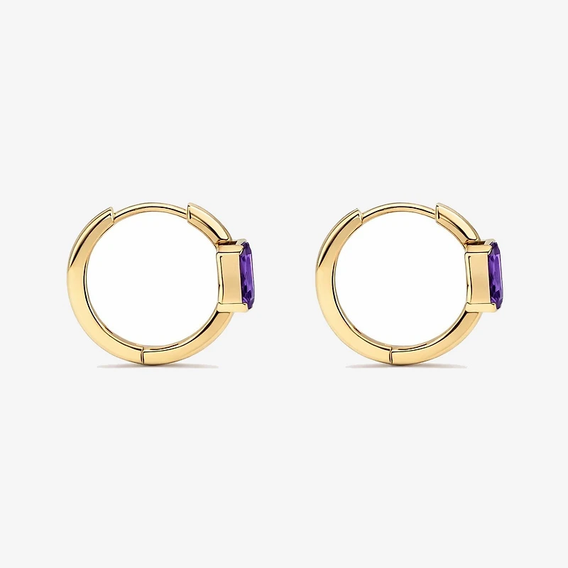 Boucles d'oreilles anneaux Améthyste serties clos en or jaune 10 ct