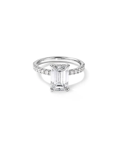 Bague de fiançailles en or blanc 18 carats avec diamant de laboratoire taille émeraude de 3,50 carats