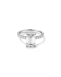 Bague de fiançailles en or blanc 18 carats avec diamant laboratoire taille émeraude 3,50