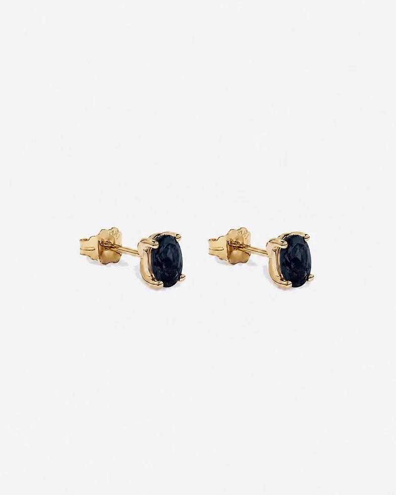 Oval London Blue Topaz Stud Earrings in 10kt Yellow Gold