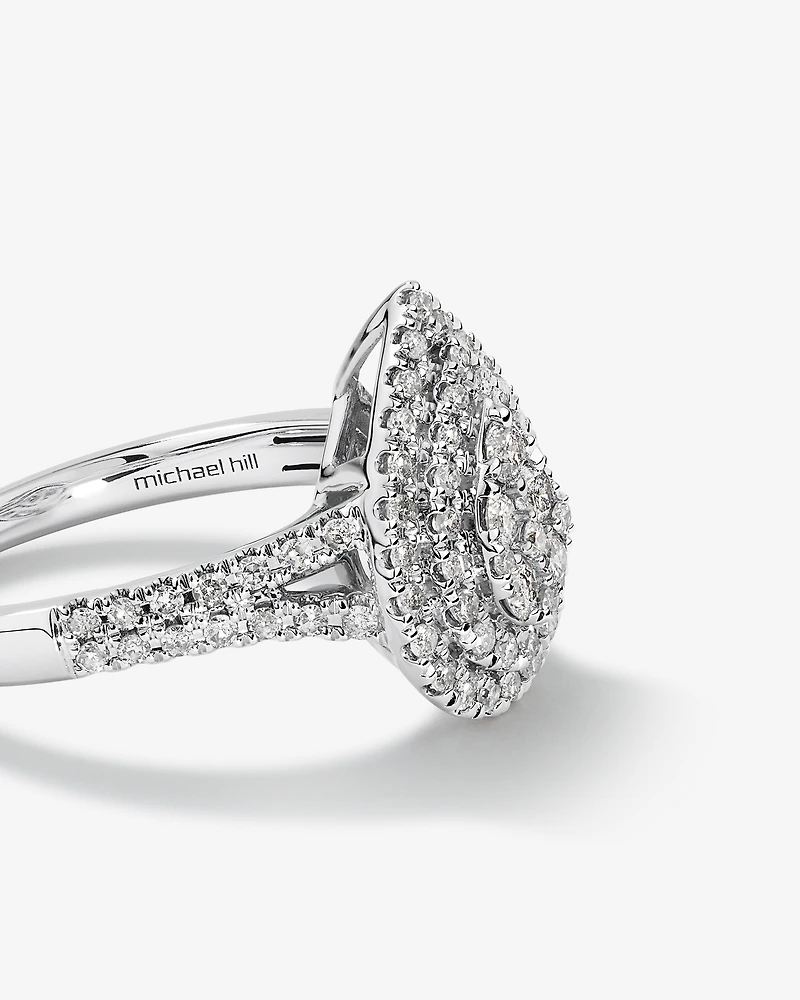 0.65 Carat TW Pear Shaped Cluster Halo Diamond Ring in 10kt White Gold