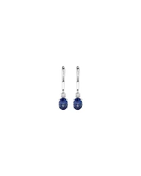 Boucles d'oreilles pendantes huggies en argent sterling avec pierre précieuse en saphir bleu de synthèse taille ovale et diamants