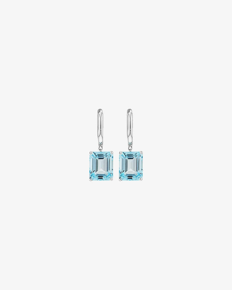 Emerald Cut Sky Blue Topaz Drop Earrings in Sterling Silver
