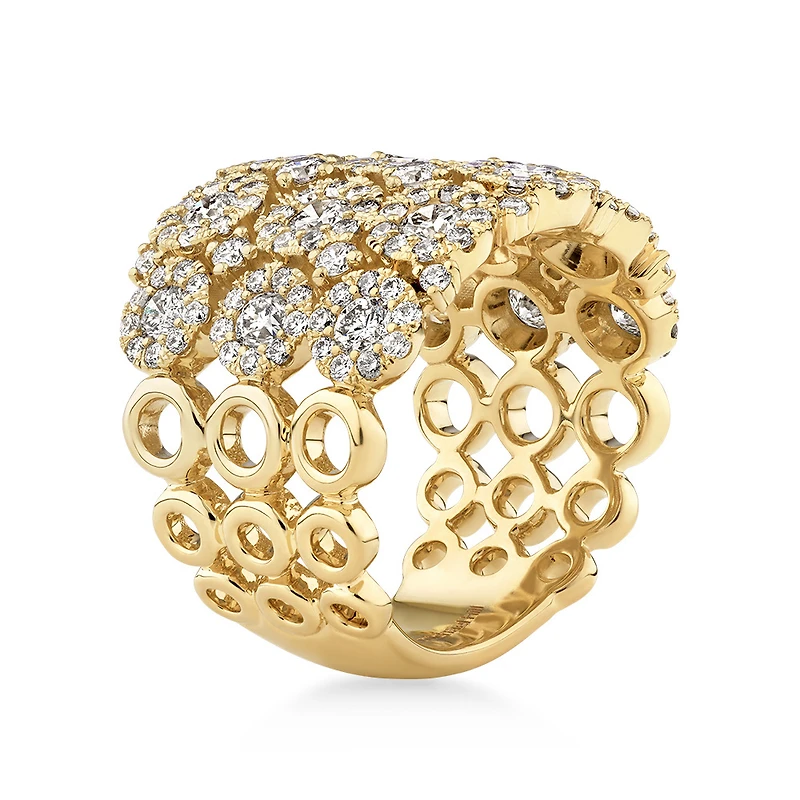 Bague à bulles à 3 rangs en or jaune 14 K avec diamants totalisant 3 ct