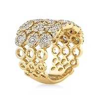 Bague à bulles à 3 rangs en or jaune 14 K avec diamants totalisant 3 ct