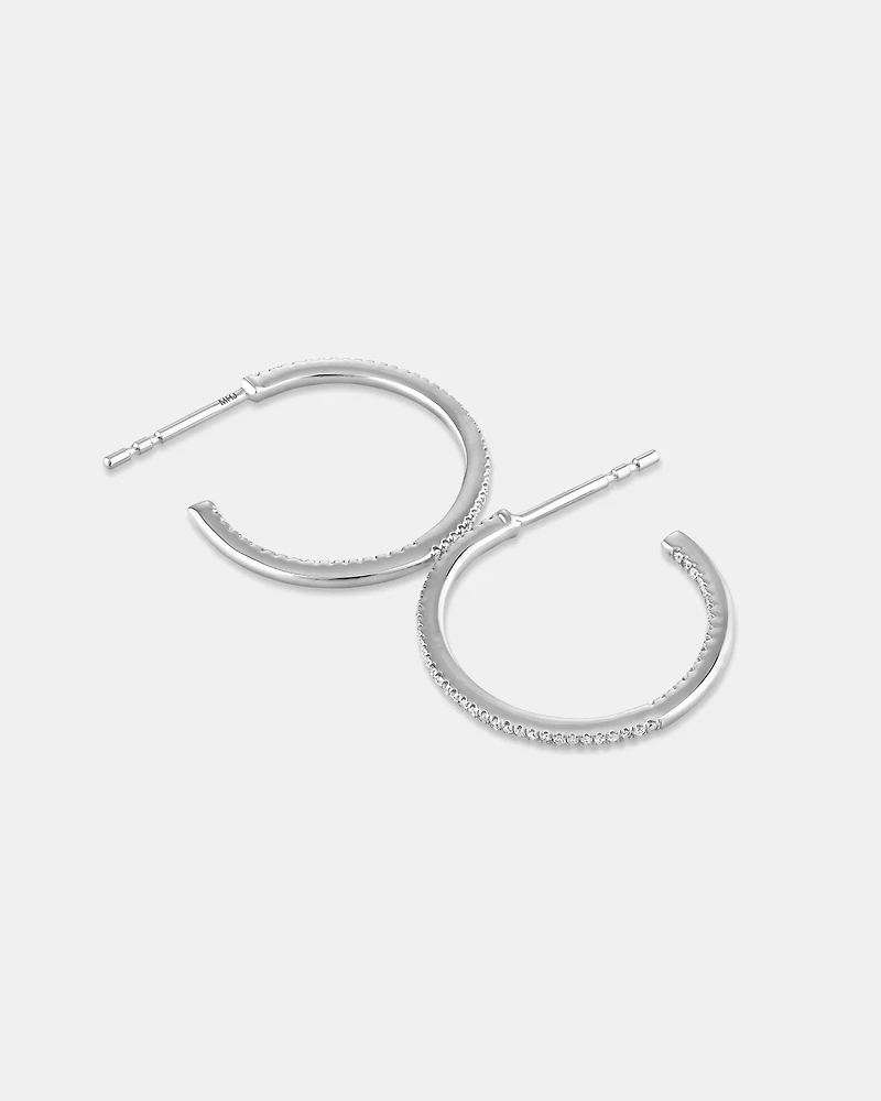 0.15 Carat TW Fine Diamond Hoop Earrings 10kt White Gold