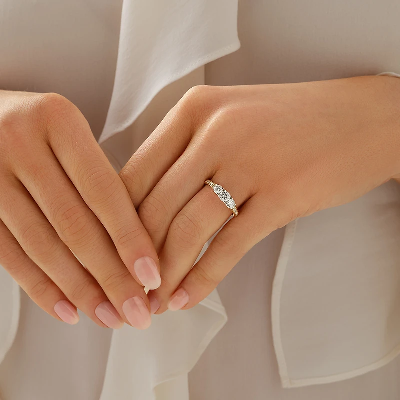 Three Stone Engagement Ring with 1 Carat TW of Diamonds in 14kt Yellow/White Gold